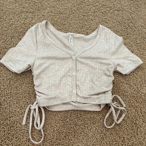 beige cinched cropped tee